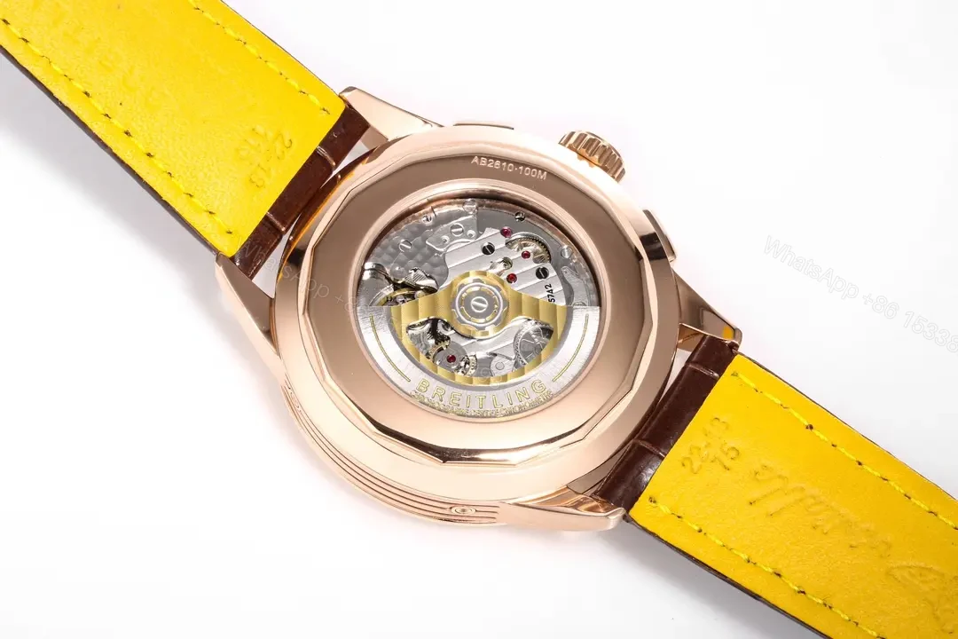 View 8 of ZF Factory Breitling Premier Series Rose Gold Blue and White Dial Brown Leather Strap Watch