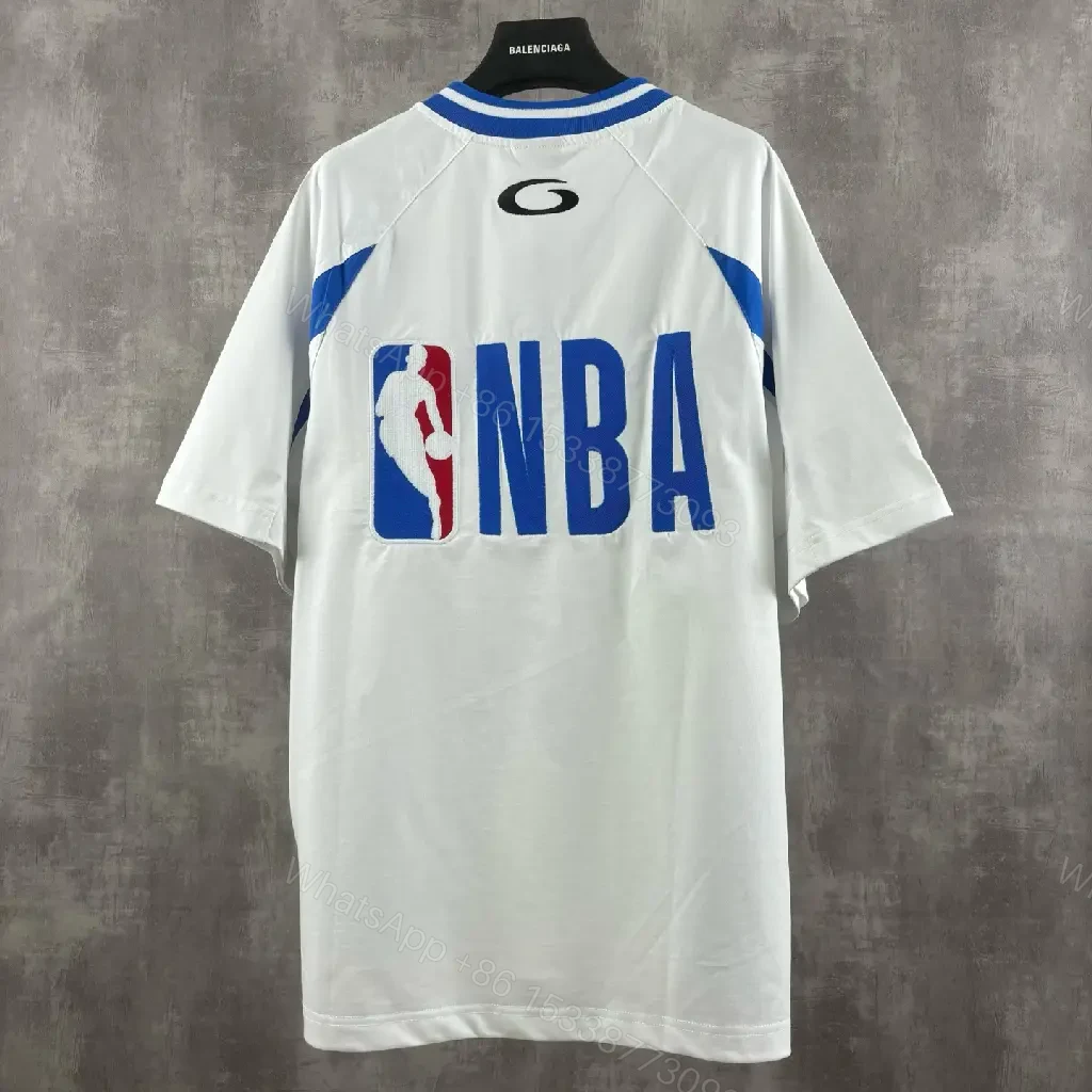 View 4 of Bold Black-White Statement Jersey Tee with Electric Blue Accents