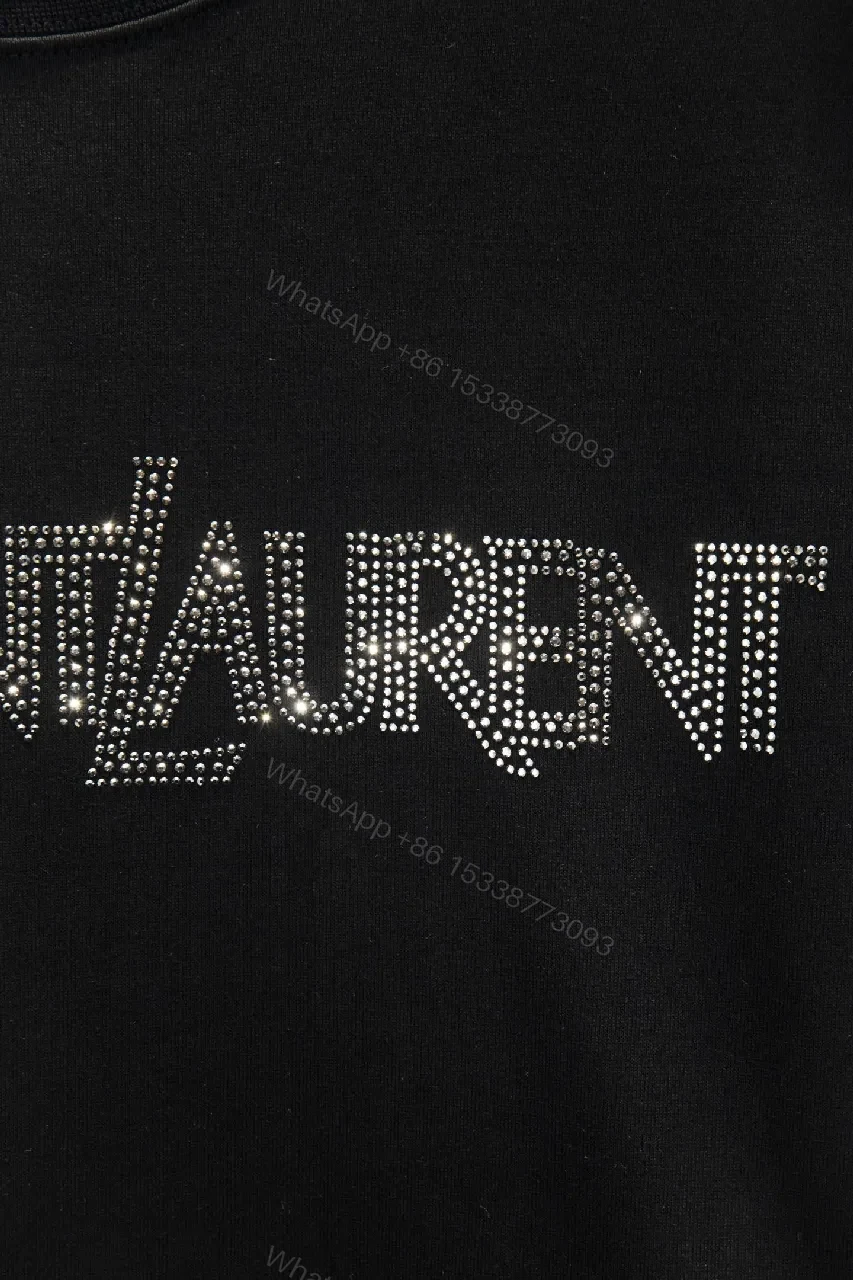 View 8 of Crystal-Embellished Logo Black Crewneck Sweatshirt - Luxe Everyday Style