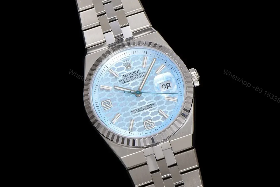 View 2 of Rolex Land-Dweller 40 Platinum Ice Blue Dial Flat Jubilee 127336-0001