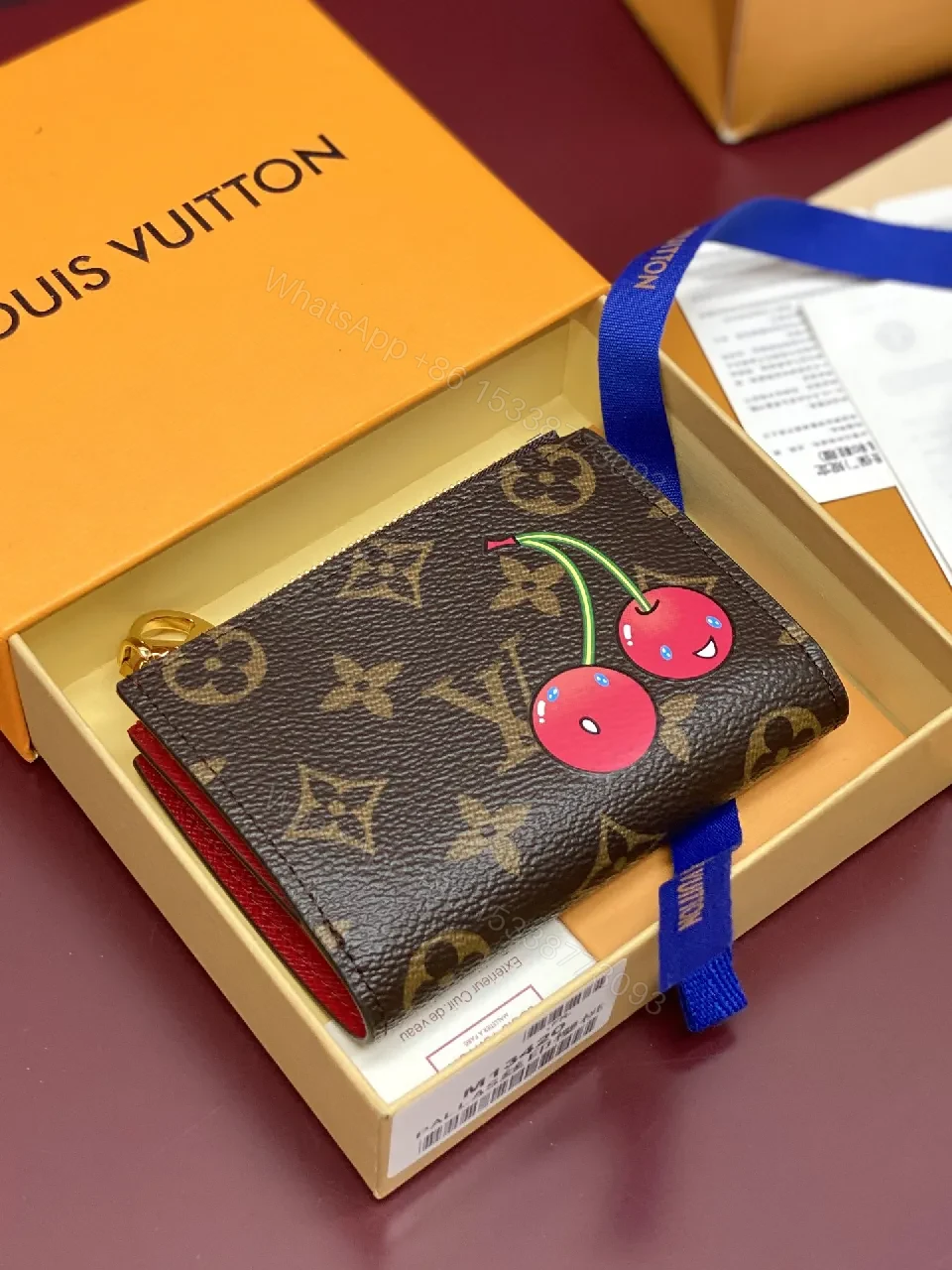 View 5 of Compact Cherry LV Monogram Wallet: Luxe, Modern, Durable