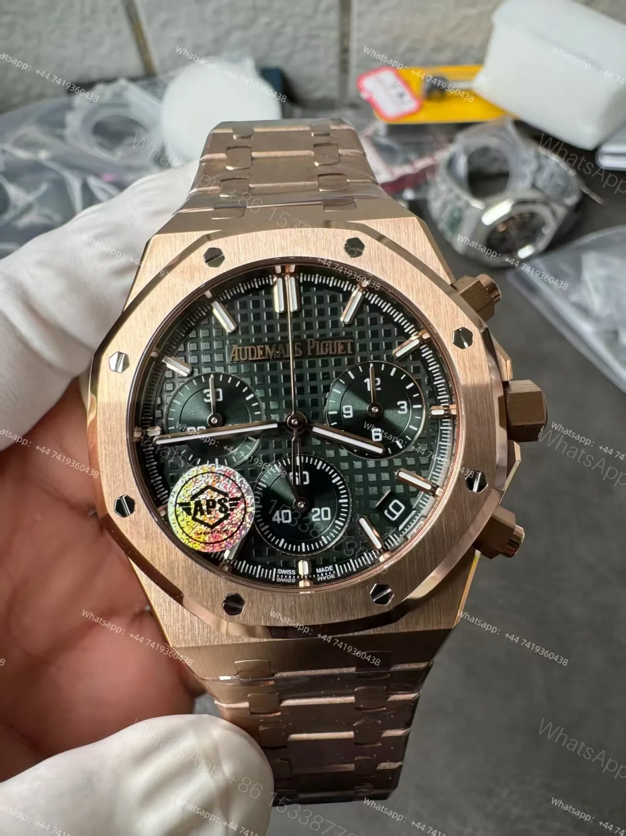 View 5 of Audemars Piguet Super Clone Royal Oak Rose Gold Green Dial 26240 Chronograph 41mm Cal.4401