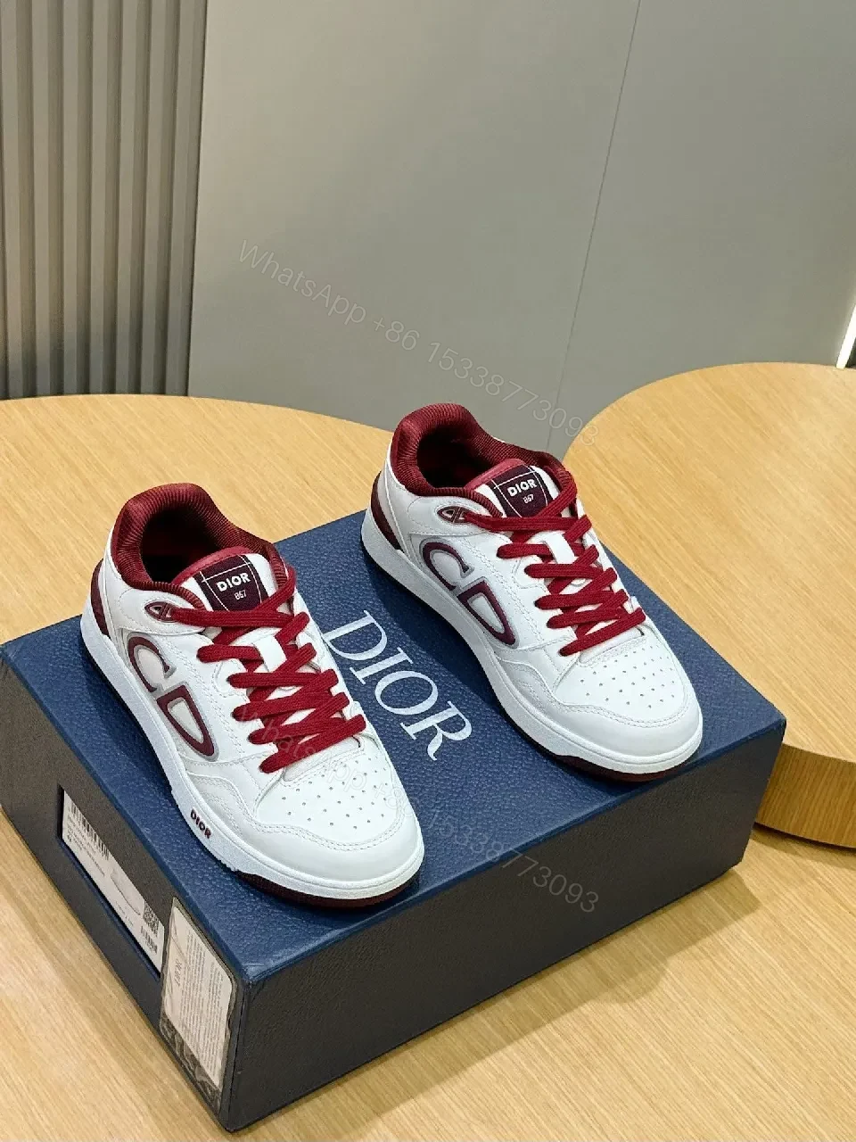 View 7 of White Leather Burgundy Accented Low-Top Sneakers: Modern Luxury Style