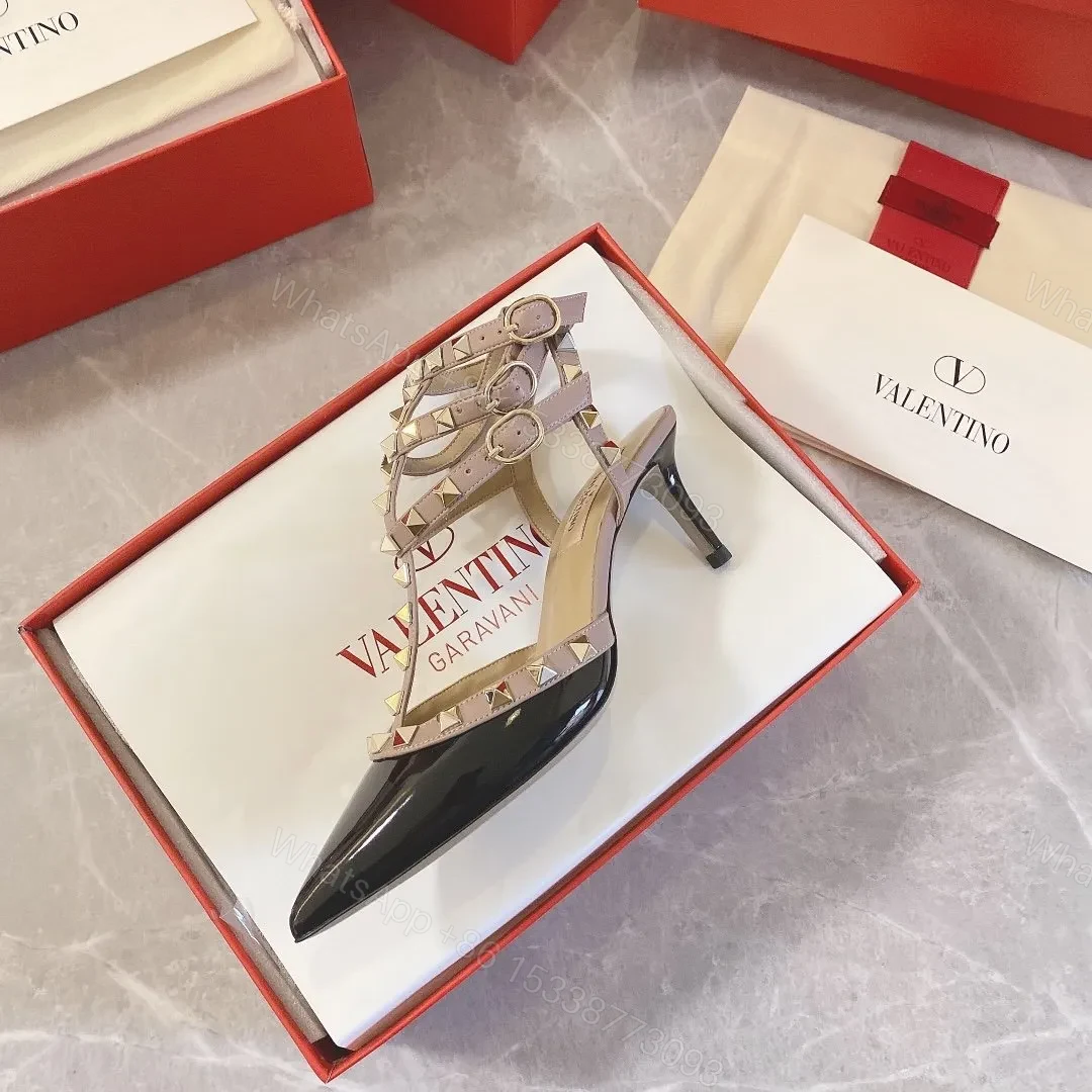 View 5 of Valentino Women Black Patent Leather Studded Heels