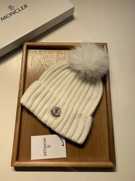View 8 of Cream Beanie: Wool-Blend Knit with Pom-Pom â€“ Moncler Style