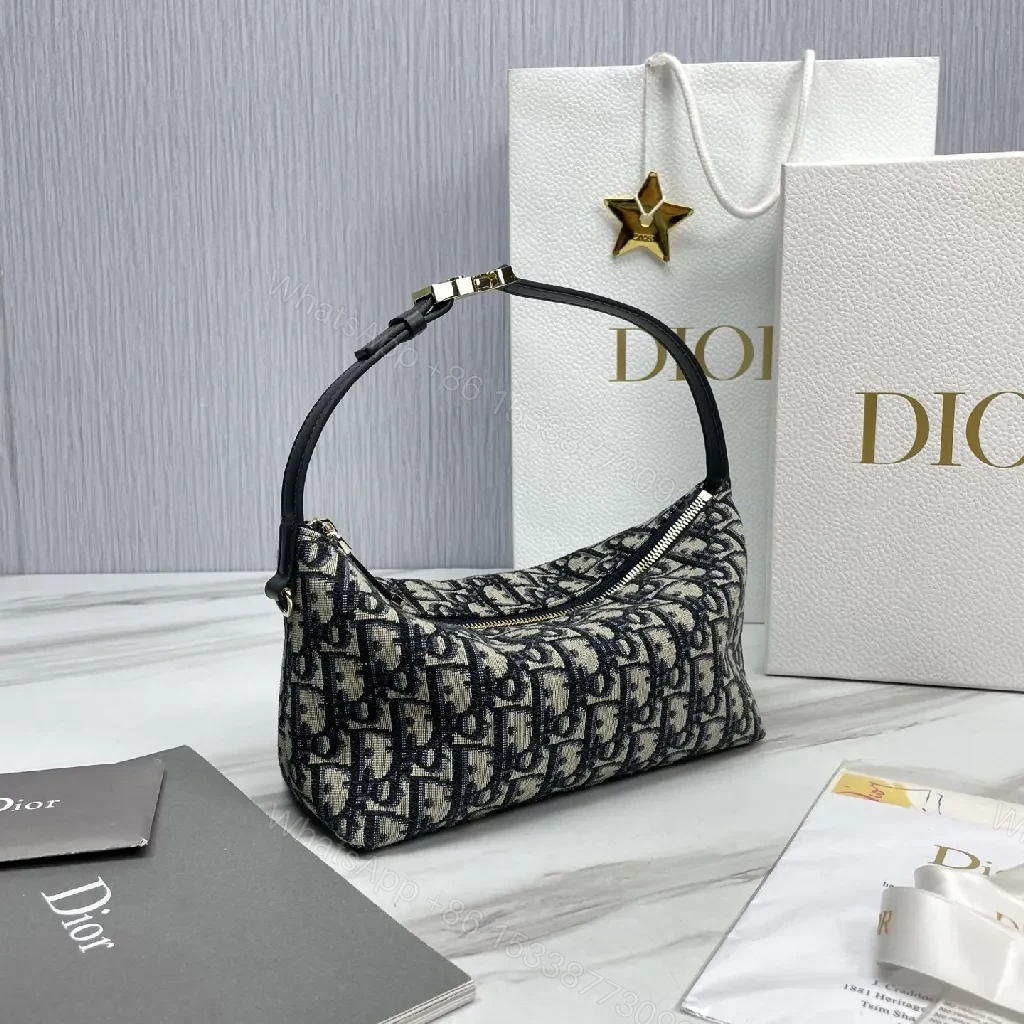 View 9 of Compact Luxury Pouch: Dior-Patterned Mini Bag with Gold Hardware