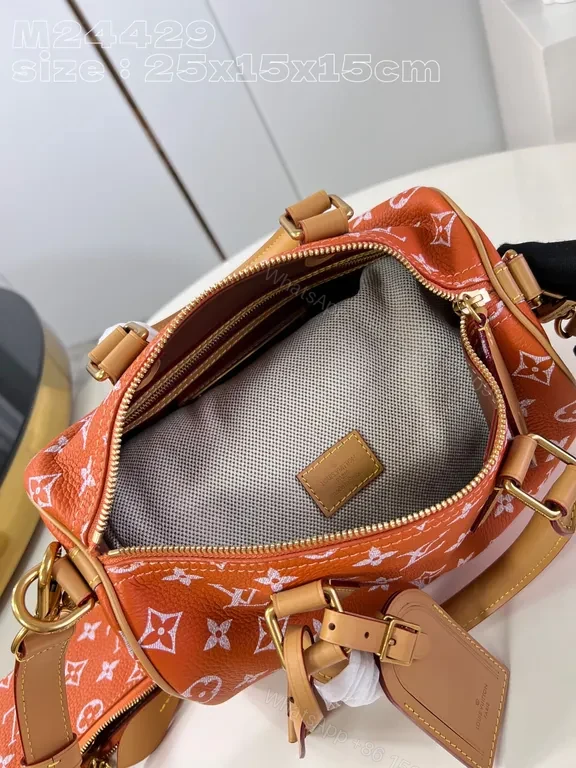 View 4 of Burnt-Orange LV Monogram Canvas Structured Tote Bag