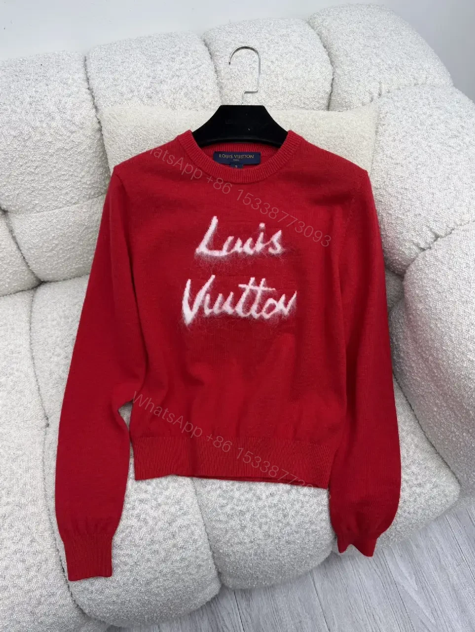 View 9 of Vibrant Red Knit Sweatshirt with Fluffy Logo Luxury Style