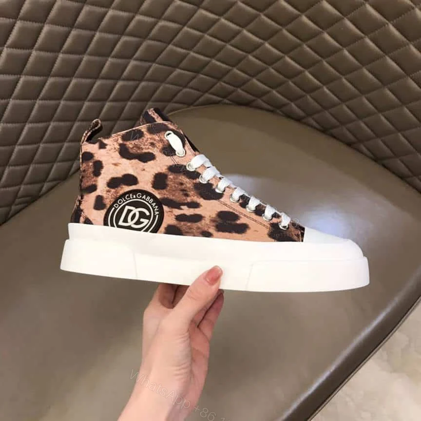 View 2 of DOLCE AND GABBANA COTTON DRILL PORTOFINO LIGHT MID-TOP SNEAKERS WITH LEOPARD PRINT – DG110