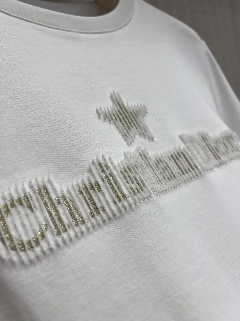 View 7 of Premium White Tee with Subtle Couture Embroidery
