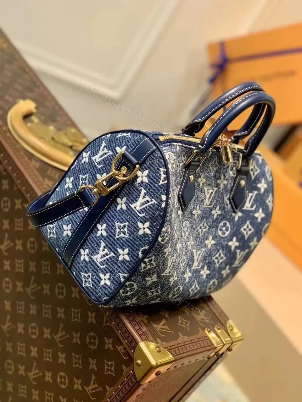 View 3 of Louis Vuitton Blue Monogram Denim Jacquard Speedy 25
