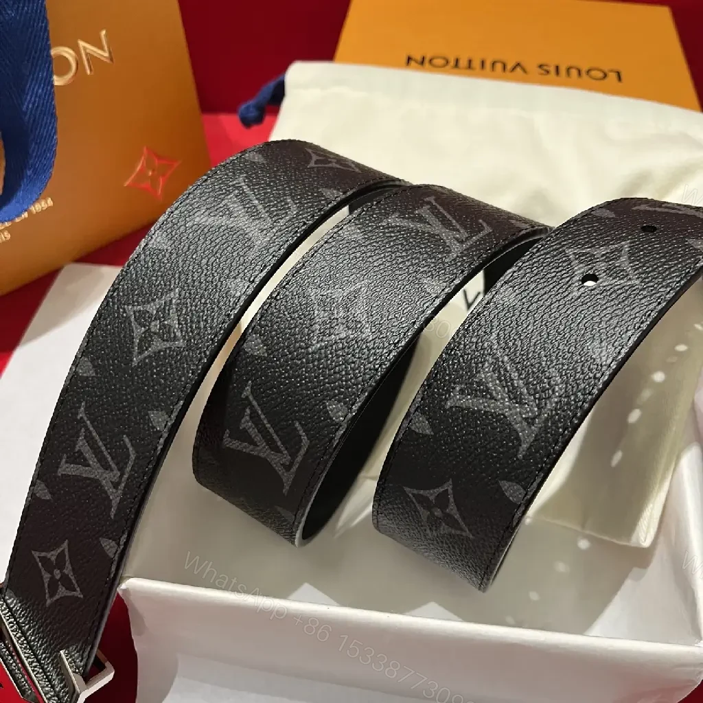 View 9 of Black Pebbled Leather Belt with Oversized LV-Style Buckle