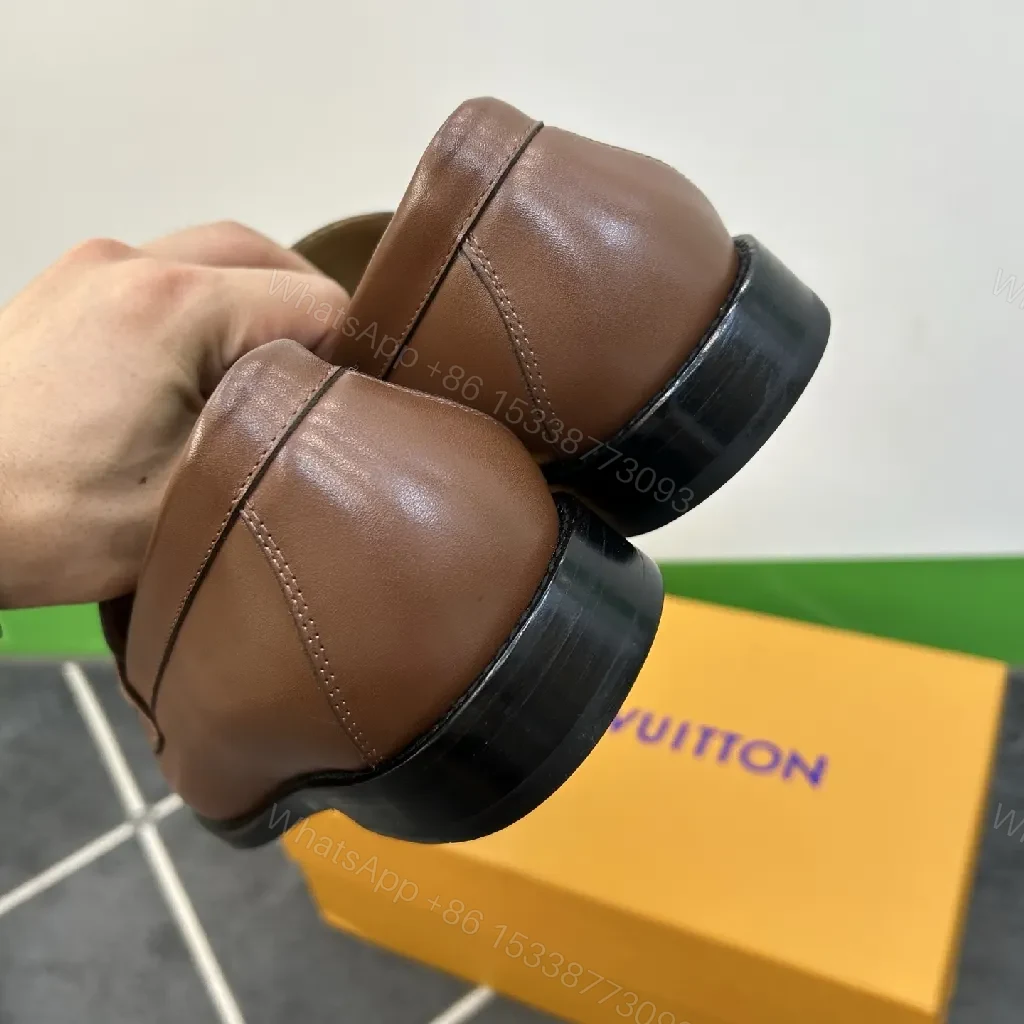 View 6 of Brown Leather Loafers with Gold Emblem: Luxury Everyday Comfort