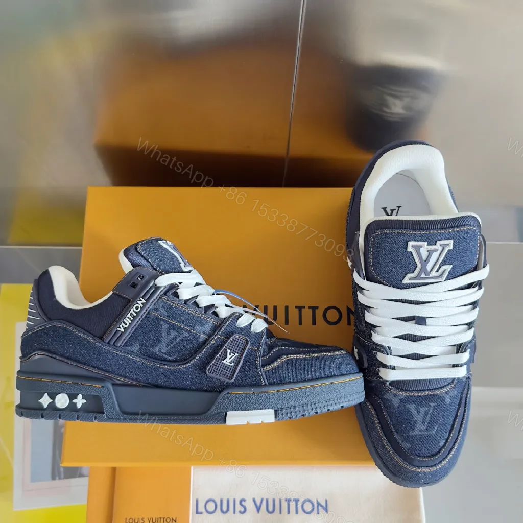 View 6 of Denim-Block Luxe: Iconic LV-Style High-Tops Sneakers