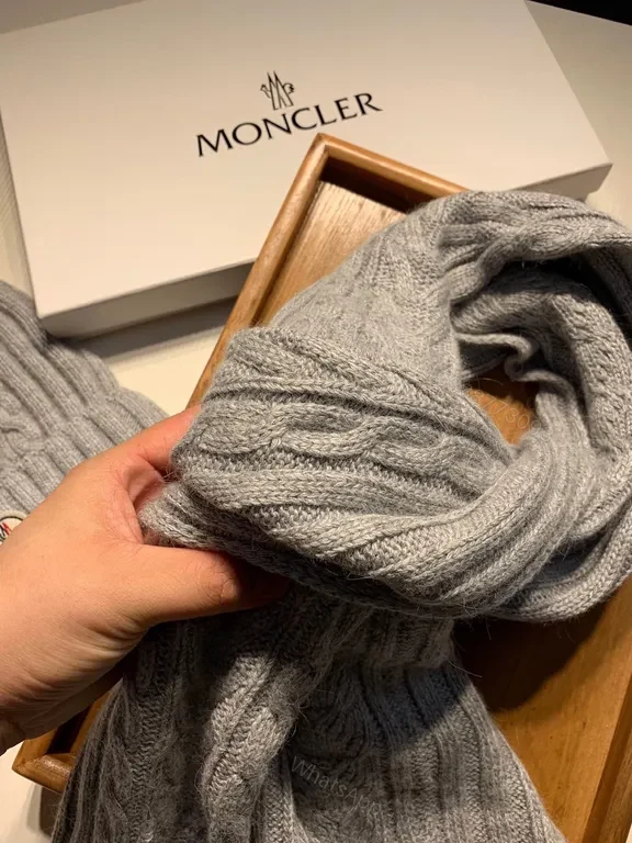 View 9 of Moncler Grey Knit Beanie & Scarf Set â€“ Luxe Winter Warmth