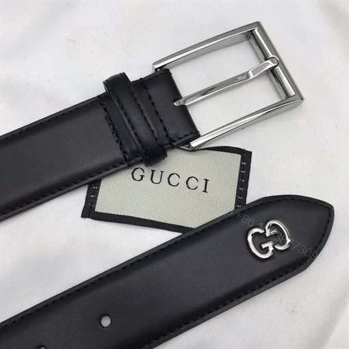 View 3 of GUCCI LEATHER BELT WITH GG DETAIL – B46
