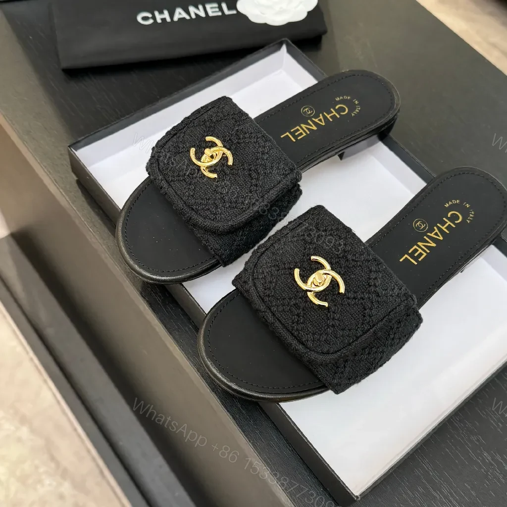 View 7 of Quilted Black Slip-Ons with Gold Logo – Luxury Comfort