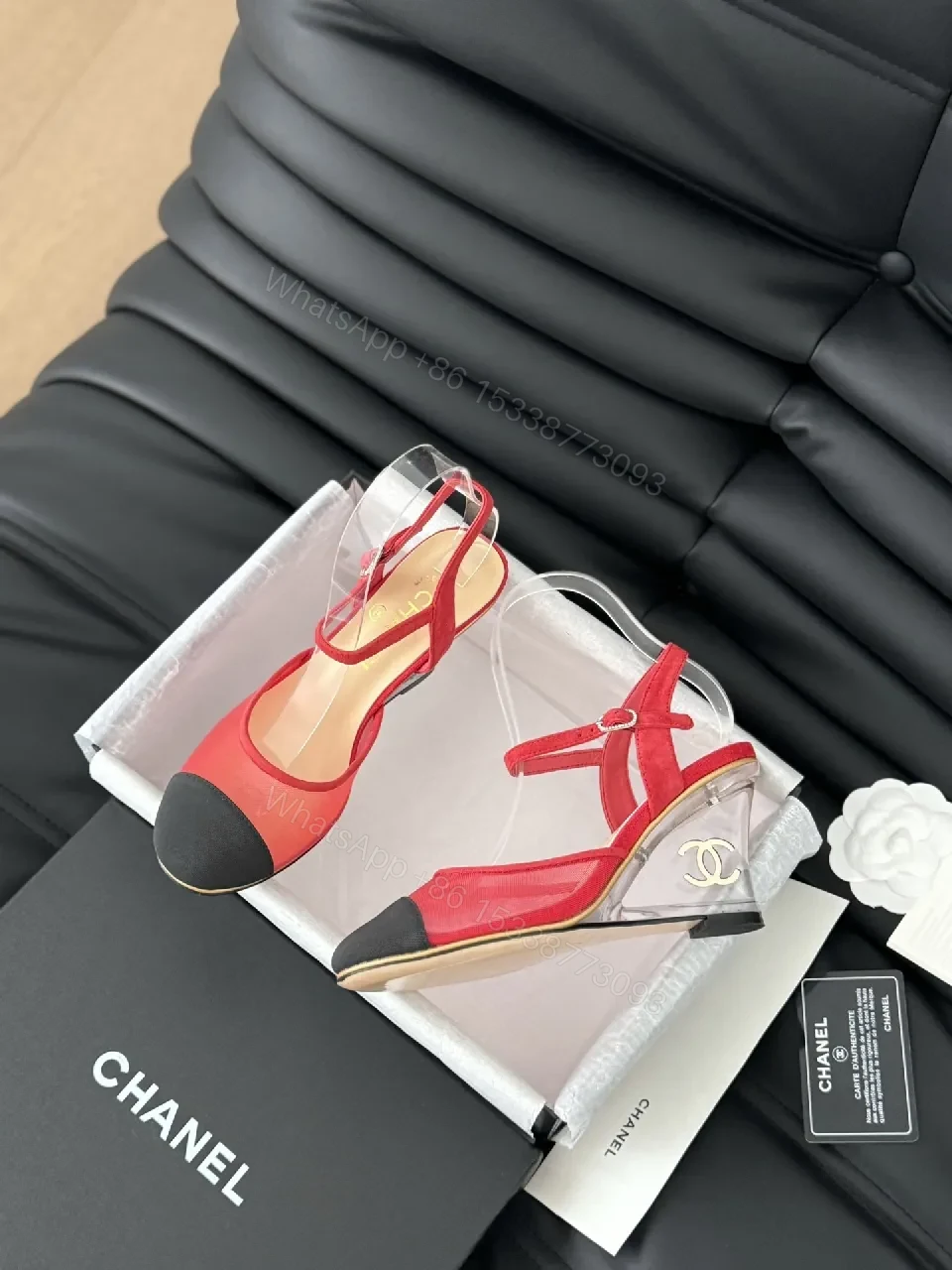 View 7 of Red Suede Slingback Heels with Transparent Straps – Stiletto Lift