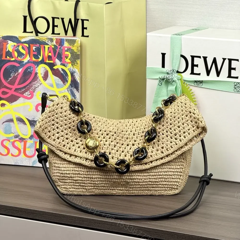 高仿Loewe*Ola系列2123酒椰纖維單肩包中號自然色免檢版 — view 1