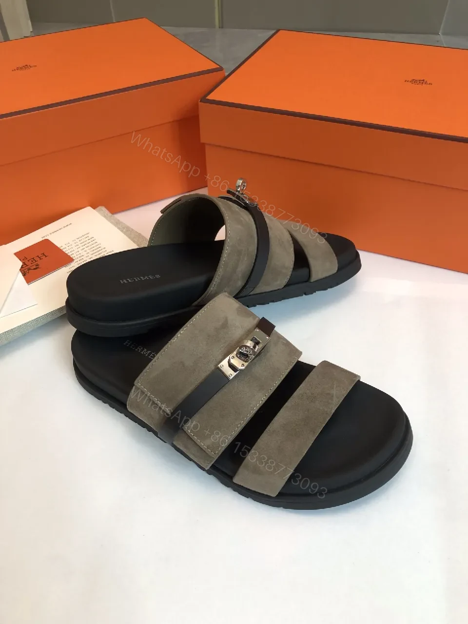 View 9 of Taupe Suede Sandals with Signature Hardware - Everyday Luxury Sandals