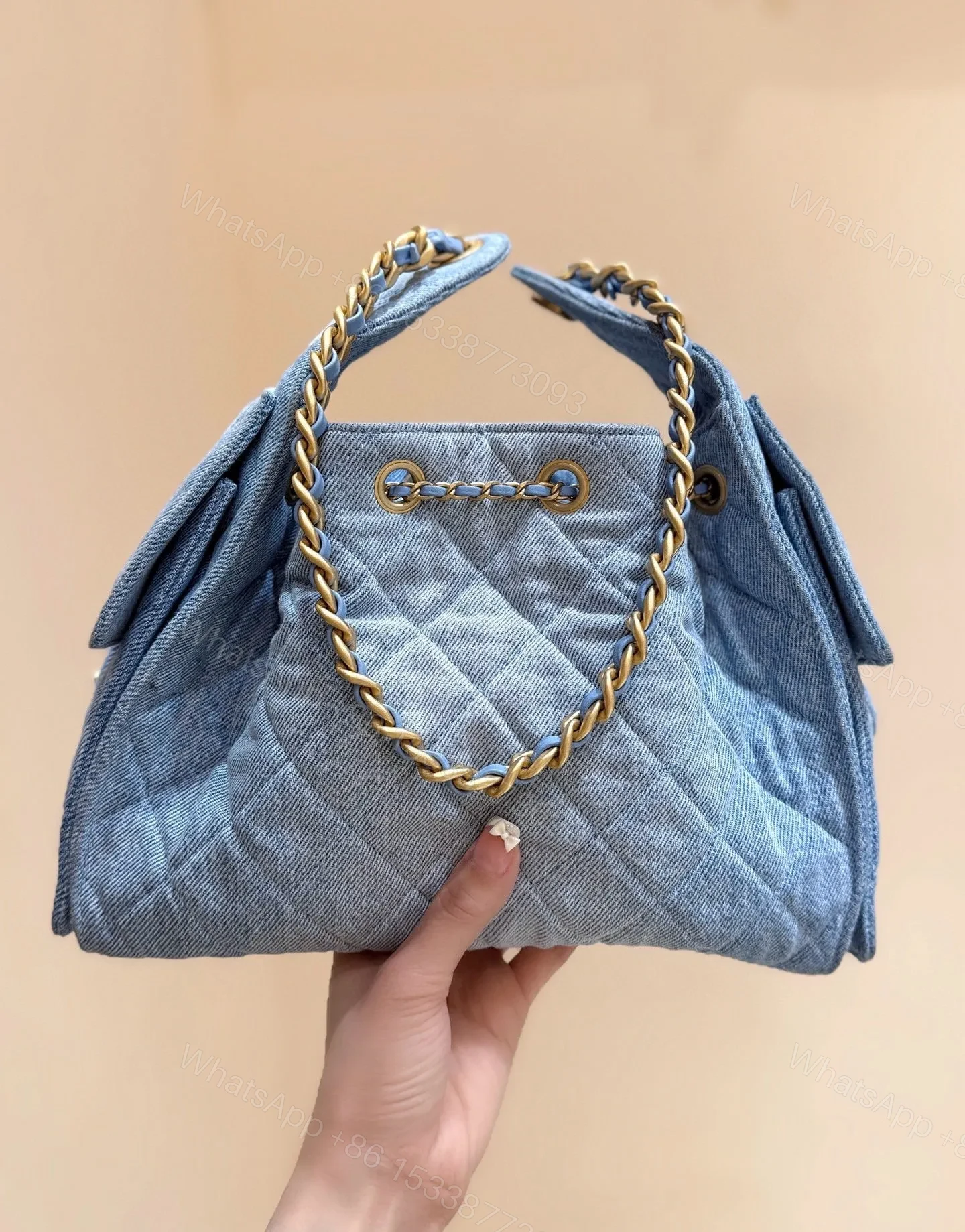 View 6 of CHANEL 25 SMALL IN BLUE 30 DENIM GOLD HARDWARE