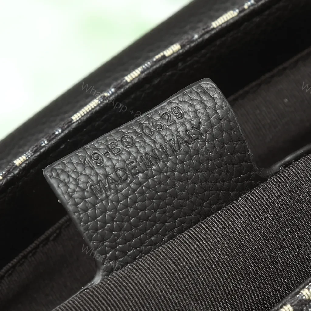 View 9 of Texture-Black Leather & Canvas Crossbody with Monogram Pattern, Compact, Everyday Luxury Bag