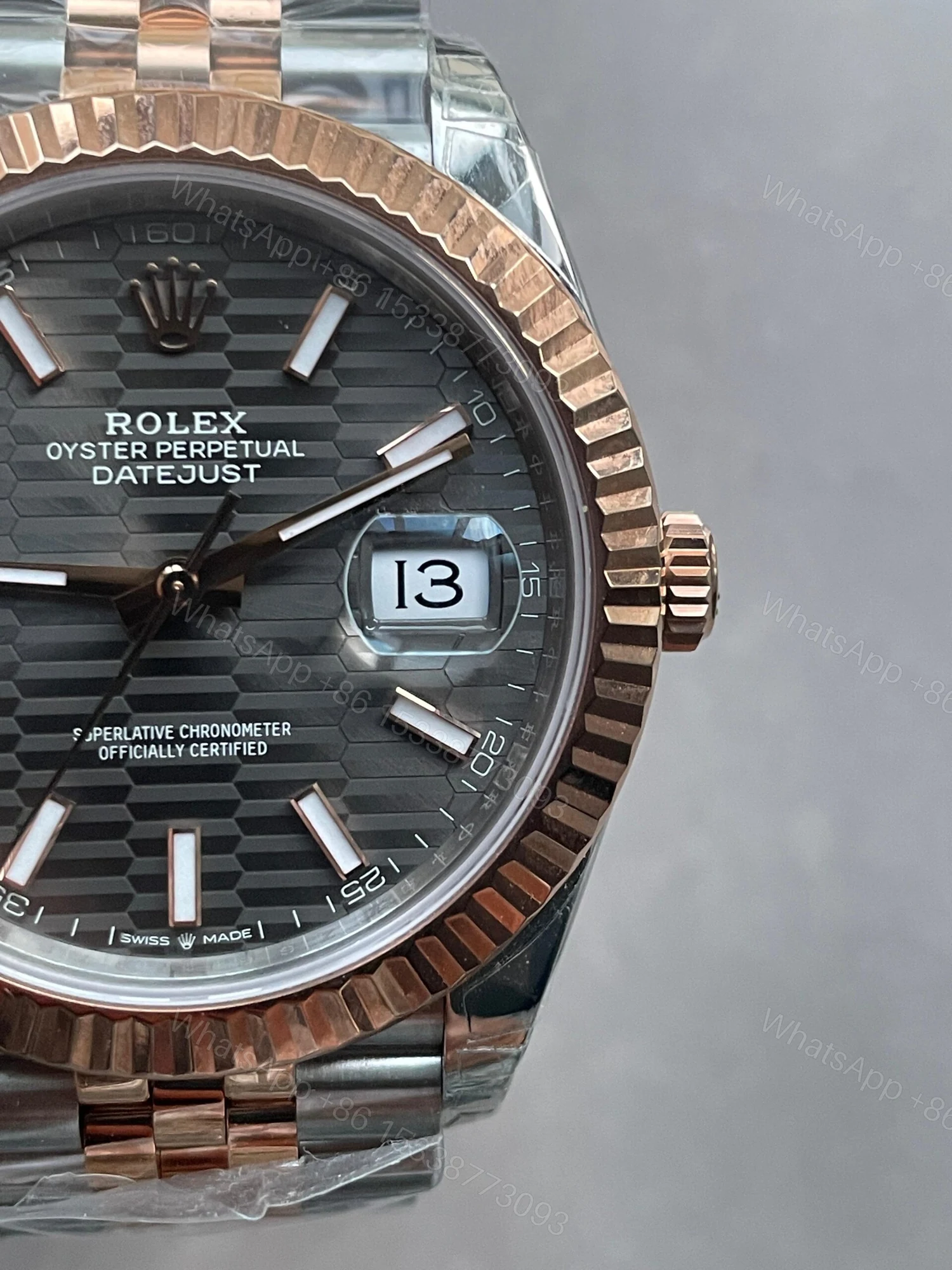 View 5 of VSF Factory 1:1 Rolex Datejust 41mm 126331 904L RG/SS Fltued Bezel Pattern Motif Grey Dial Stick VS3235