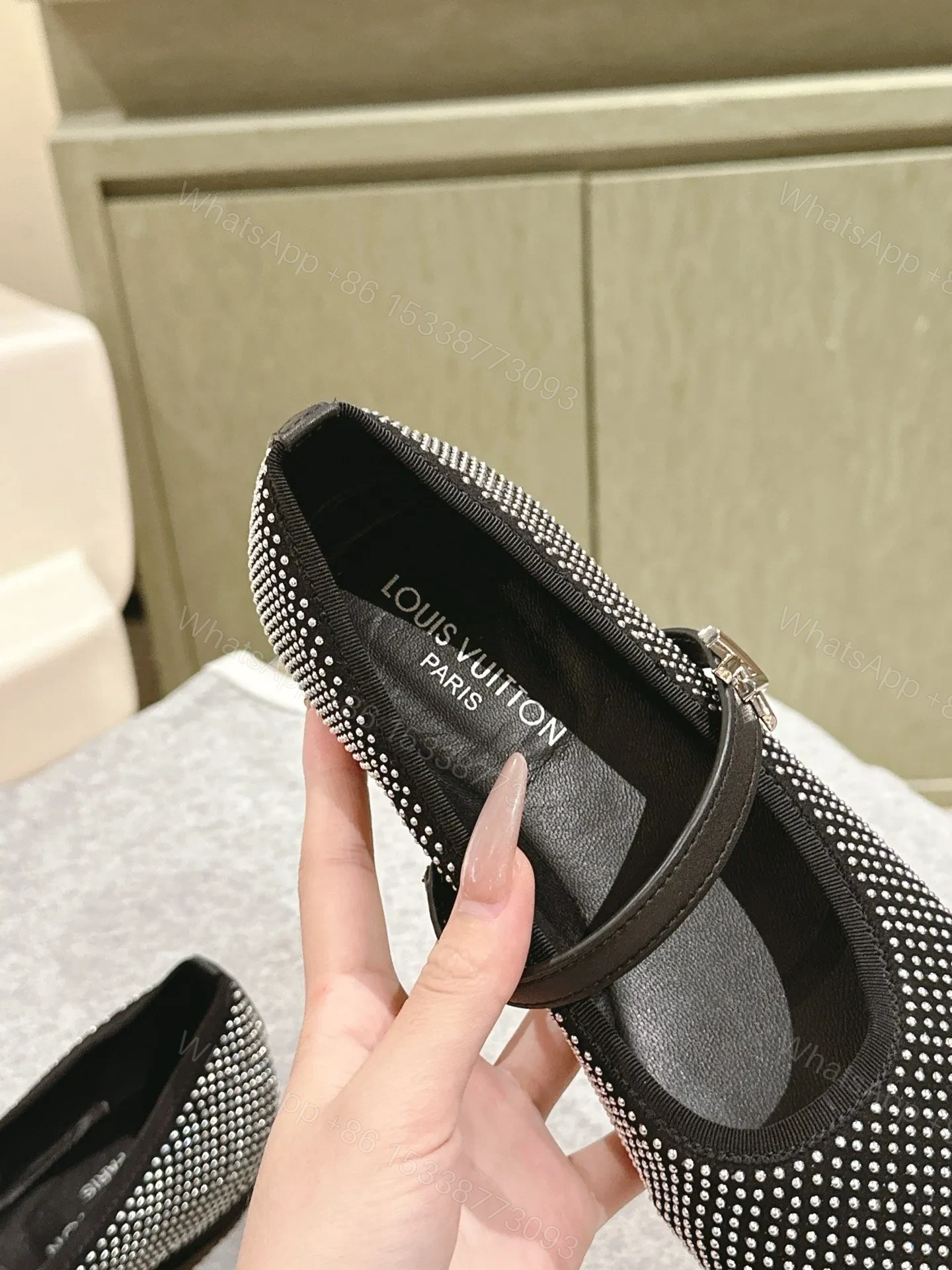 View 5 of LV Women Black Polka Dot Fabric Mary Janes