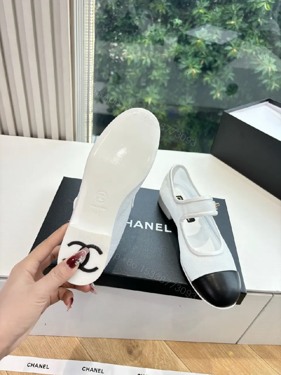 View 3 of White Canvas Mary-Jane Sneakers with Black Cap Toe - Luxe Comfort