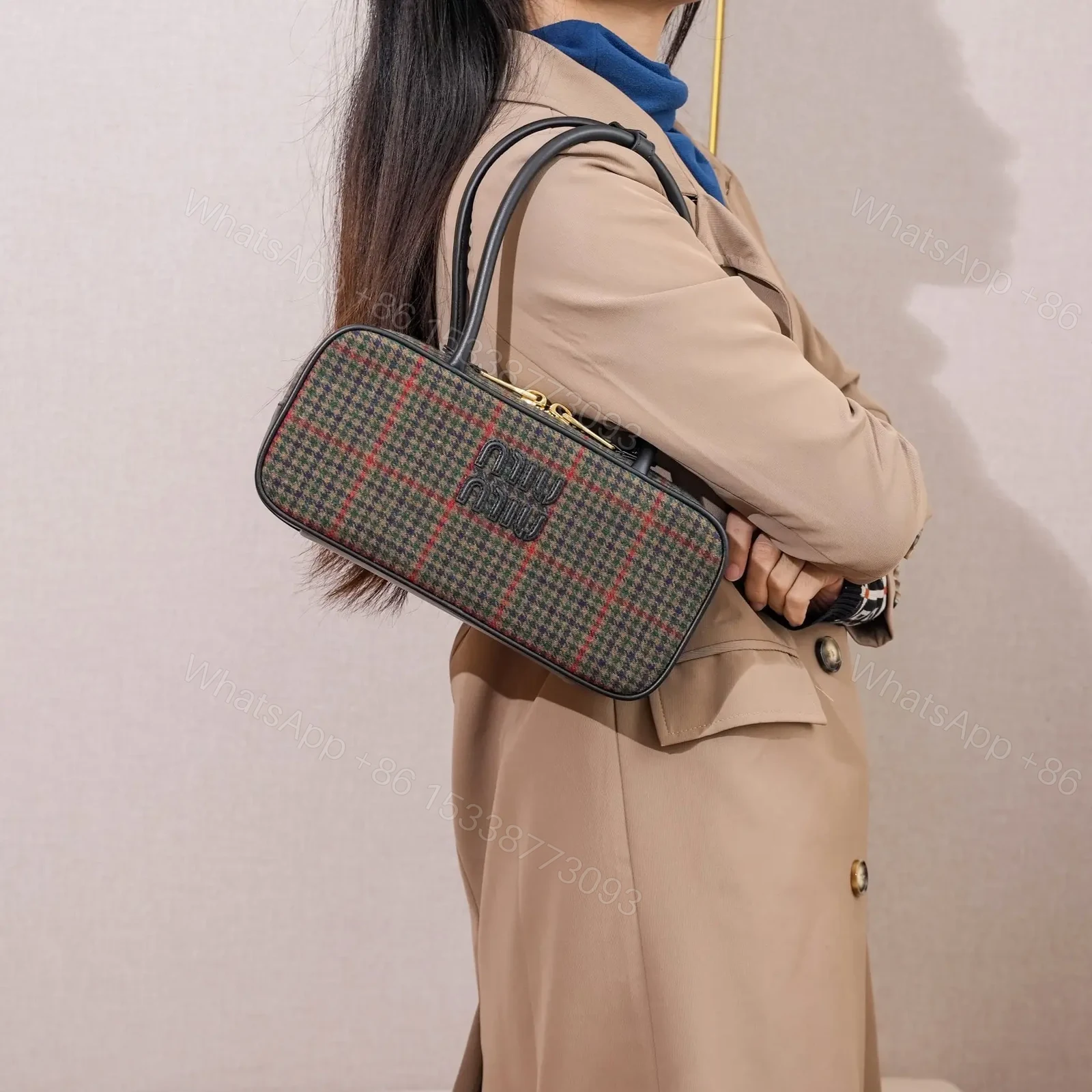 View 18 of 高仿miumiu*Beau系列5BB173織物千鳥格手提包免檢版