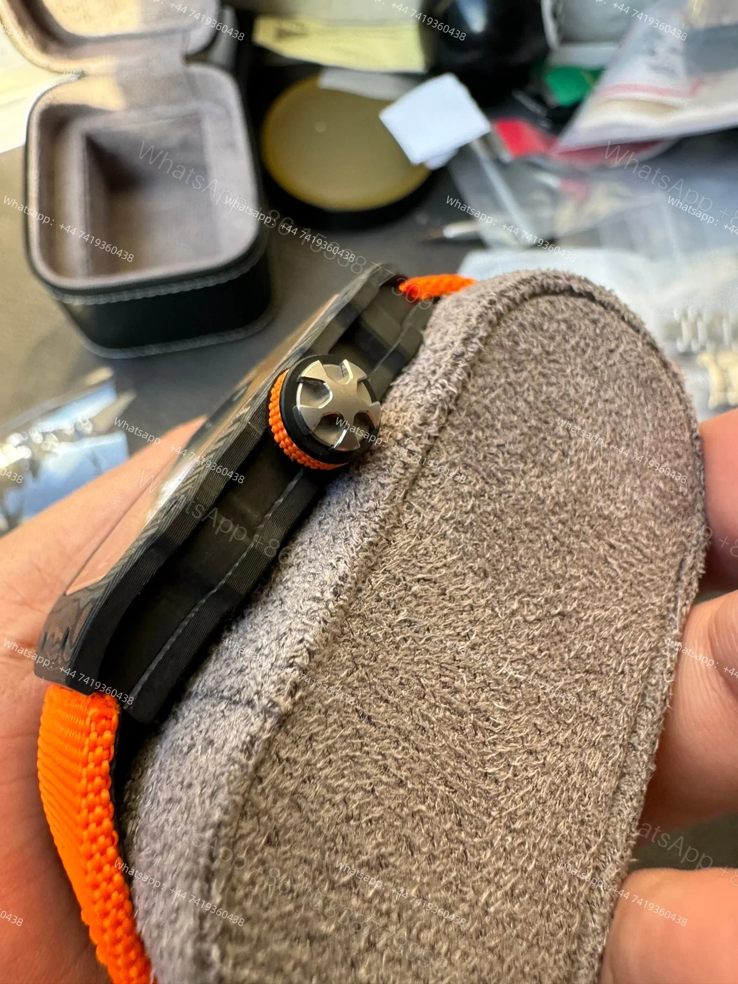View 11 of Super Clone Richard Mille RM67-02 Carbon TPT Skeleton Tourbillon 1:1 Replica Watch with Orange Strap