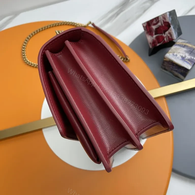 View 8 of Chic Burgundy Crossbody: Leather, Gold-Logo Luxury Bag