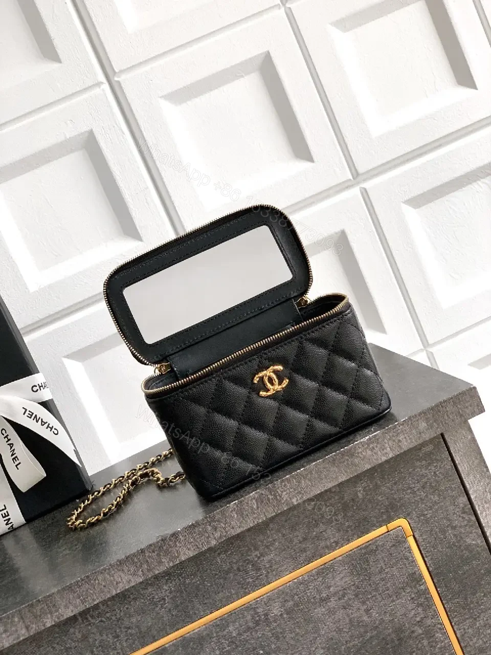 View 2 of Quilted Leather Mini Bag: Gold Hardware, Crossbody Style
