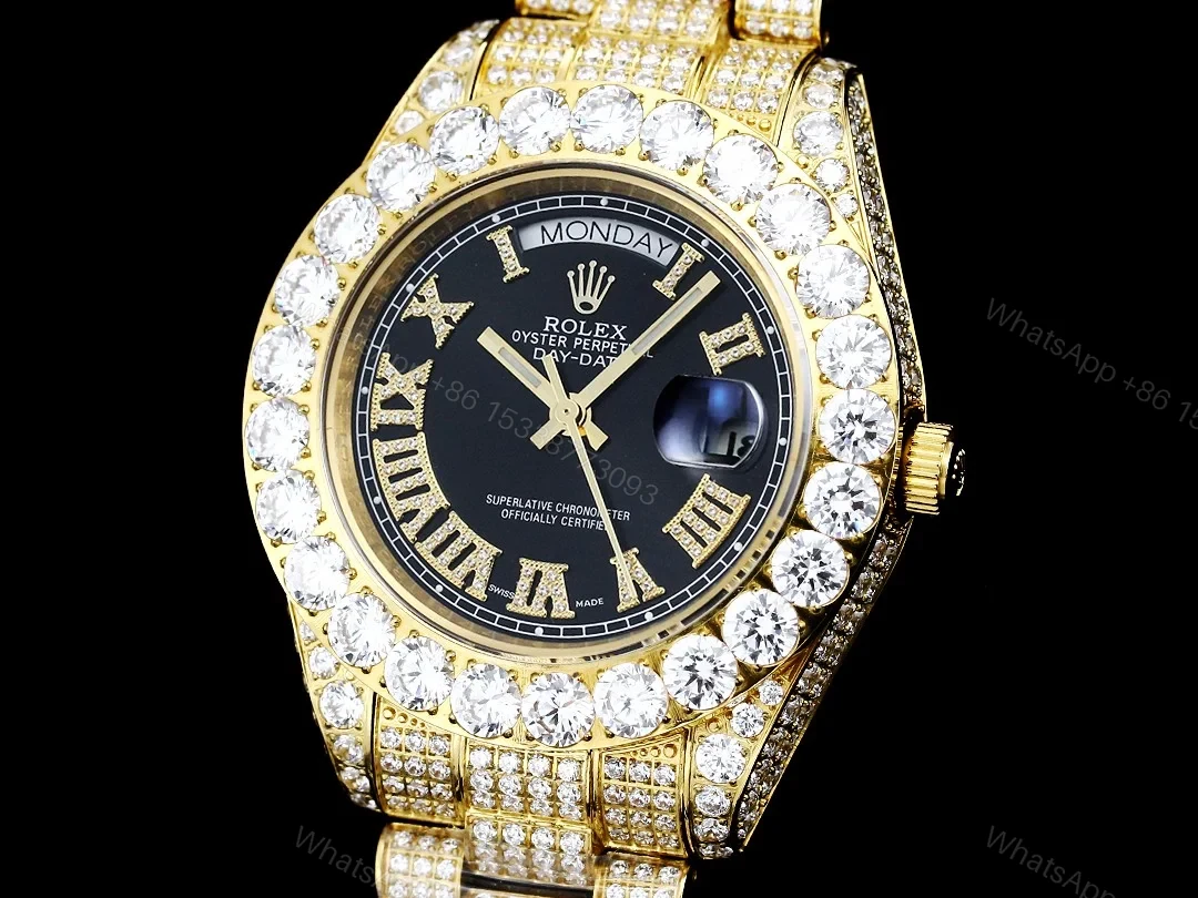 View 3 of Rolex Day-Date Gold Black Iced Replica 42MM RG-ROLEX-DD-GOLD-BLK-ICED-42