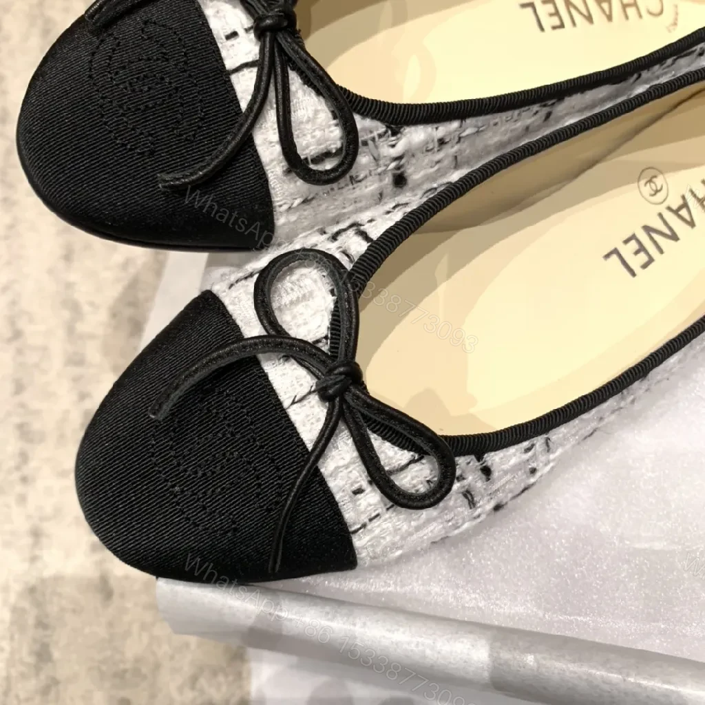View 6 of Tweed Cap-Toe Ballet Flats - Subtle Texture, Polished Silhouette
