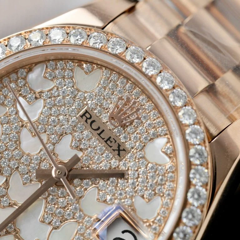 View 4 of Rolex Datejust 31mm Super Clone Butterfly Dial Rose Gold Wrapped 18K + Moissanite Diamonds