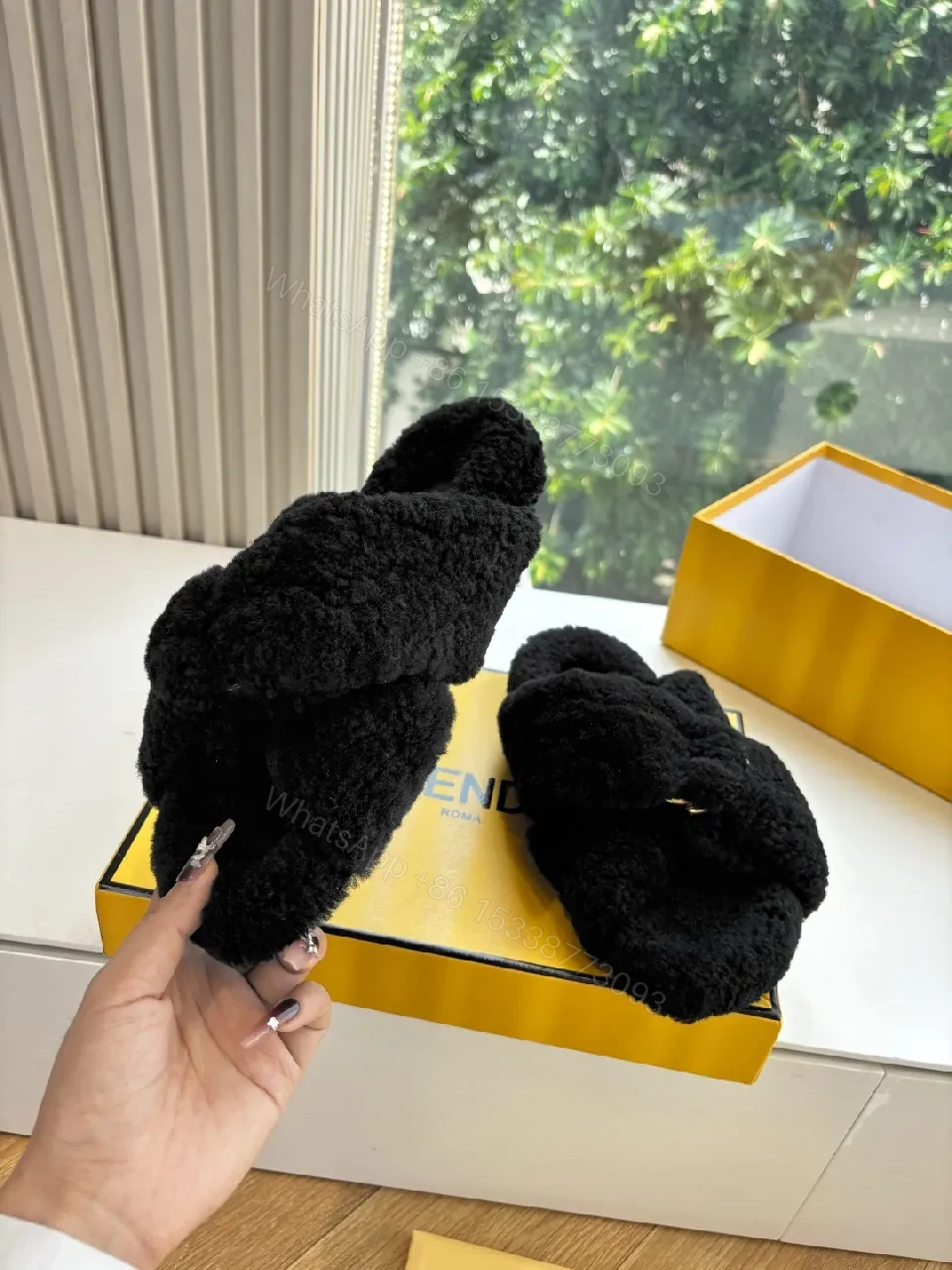 View 9 of Black Faux Fur Slip-Ons: Lux Cozy Couture Comfort