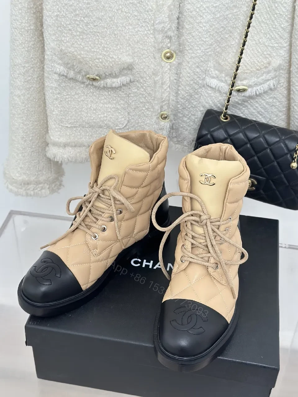 Quilted Nubuck Boots: Beige/Black, Modern Luxe Comfort — view 1