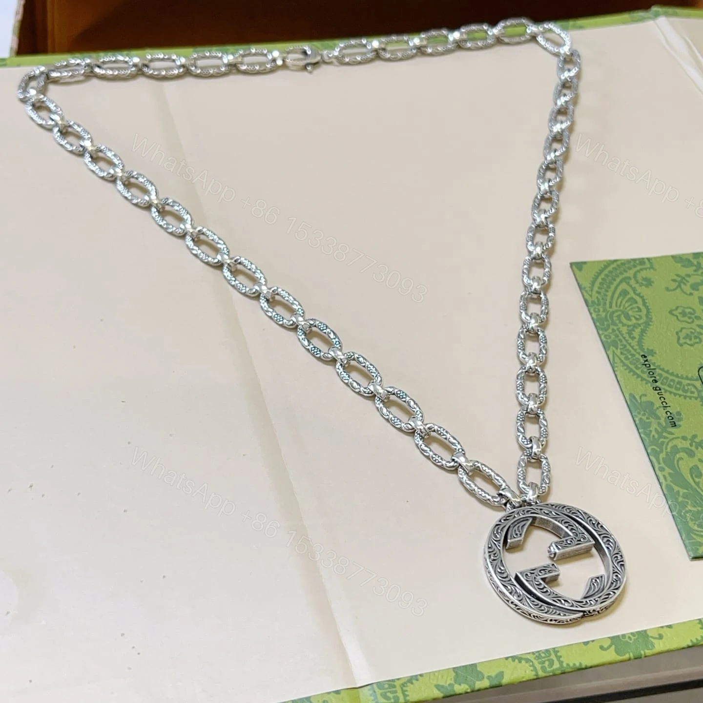 View 2 of GUCCI ARABESQUE INTERLOCKING G CHAIN NECKLACE STERLING SILVER
