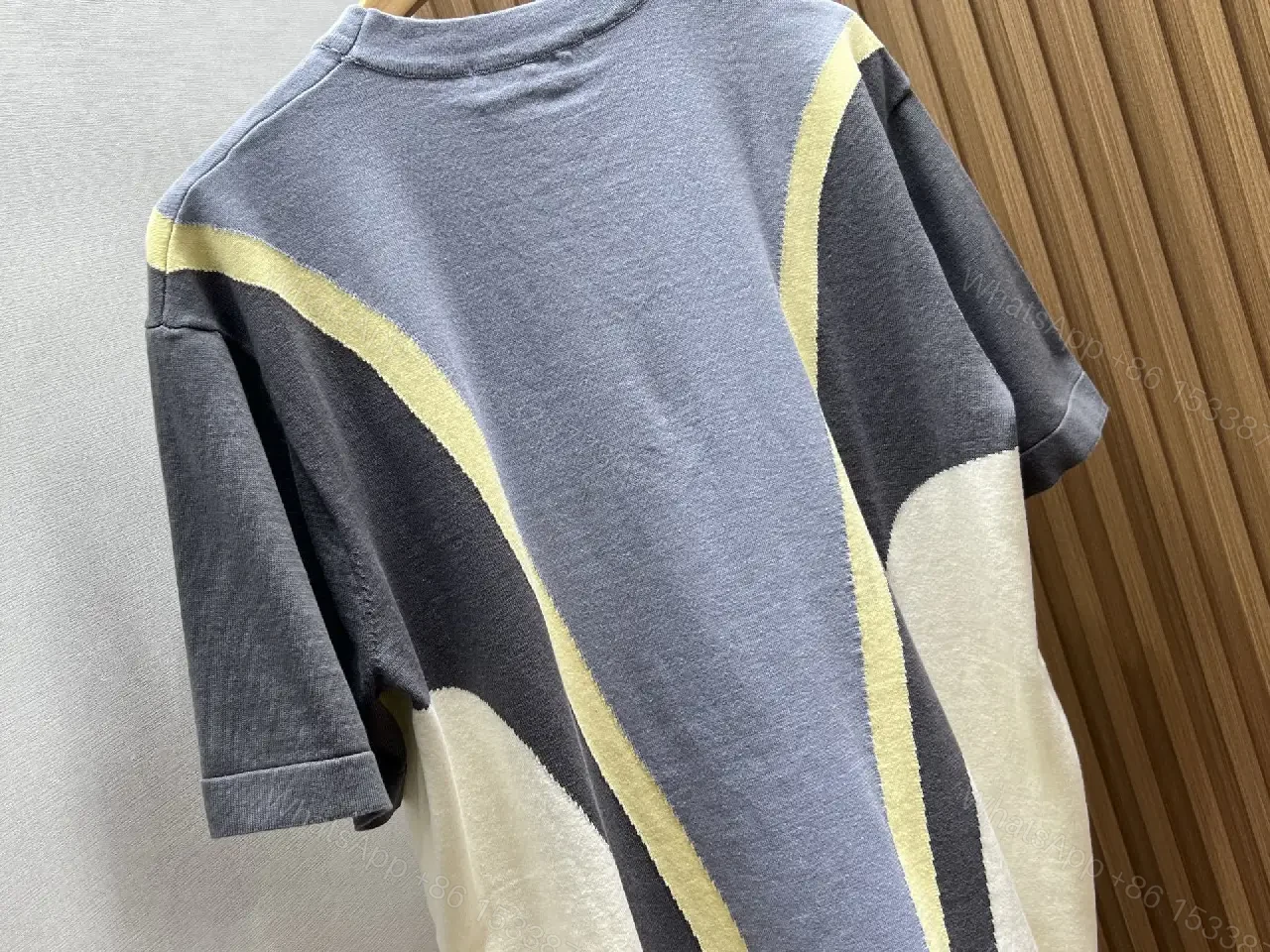 View 9 of Colorblocked Cotton Blend Tee with Subtle Embroidery