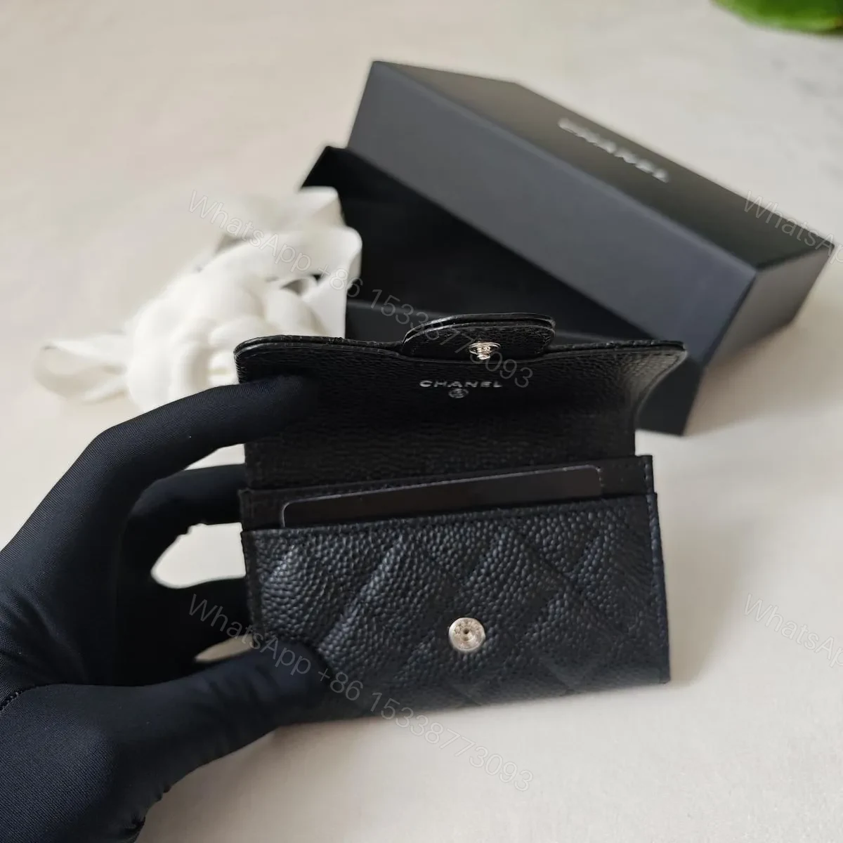 View 2 of Chanel Wallet black with sliver hardware