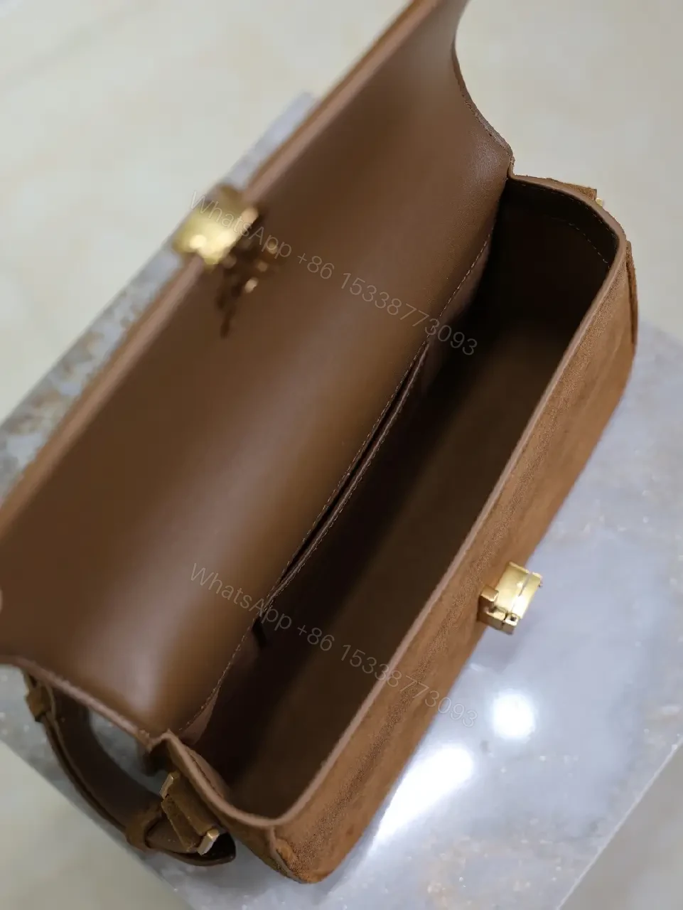 View 3 of Textured Suede Shoulder Bag with YSL Hardware Luxury Compact Bag