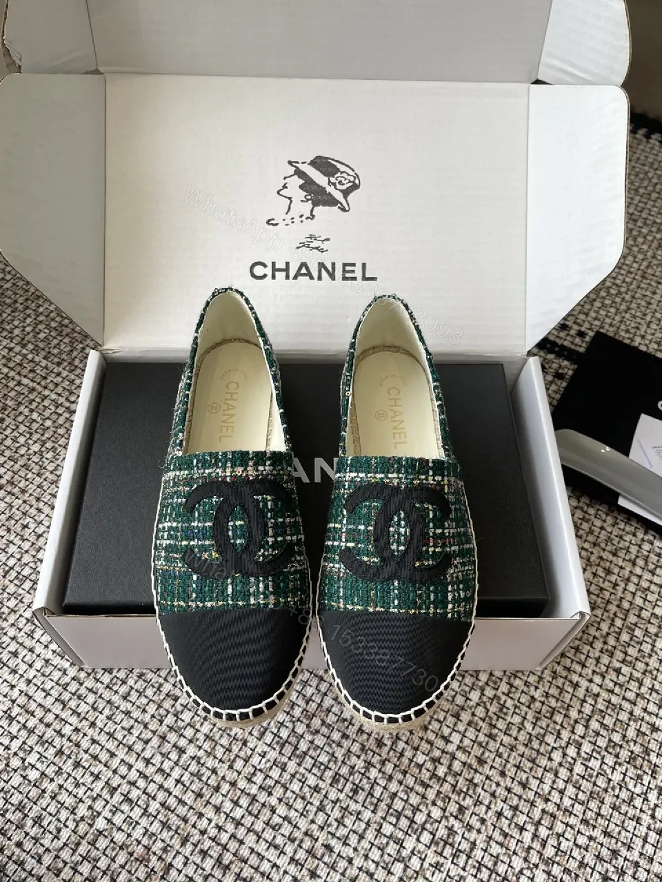 Green Tweed Slip-Ons: Luxe Logo Cap Toe Loafers — view 1