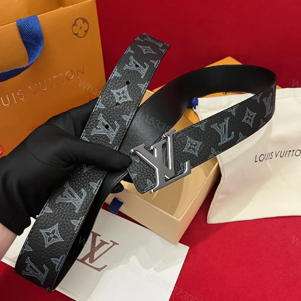 View 8 of Monogram Leather Belt with Silver Buckle - Classic Black