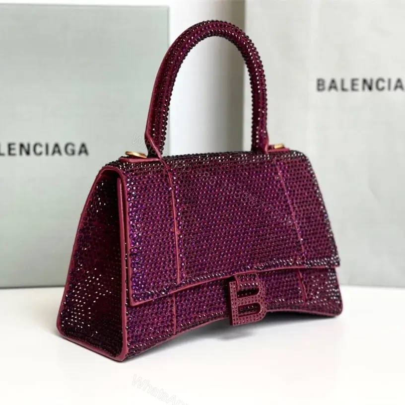 View 7 of 高仿Balenciaga*Hourglass系列沙漏包滿鑽紫色S