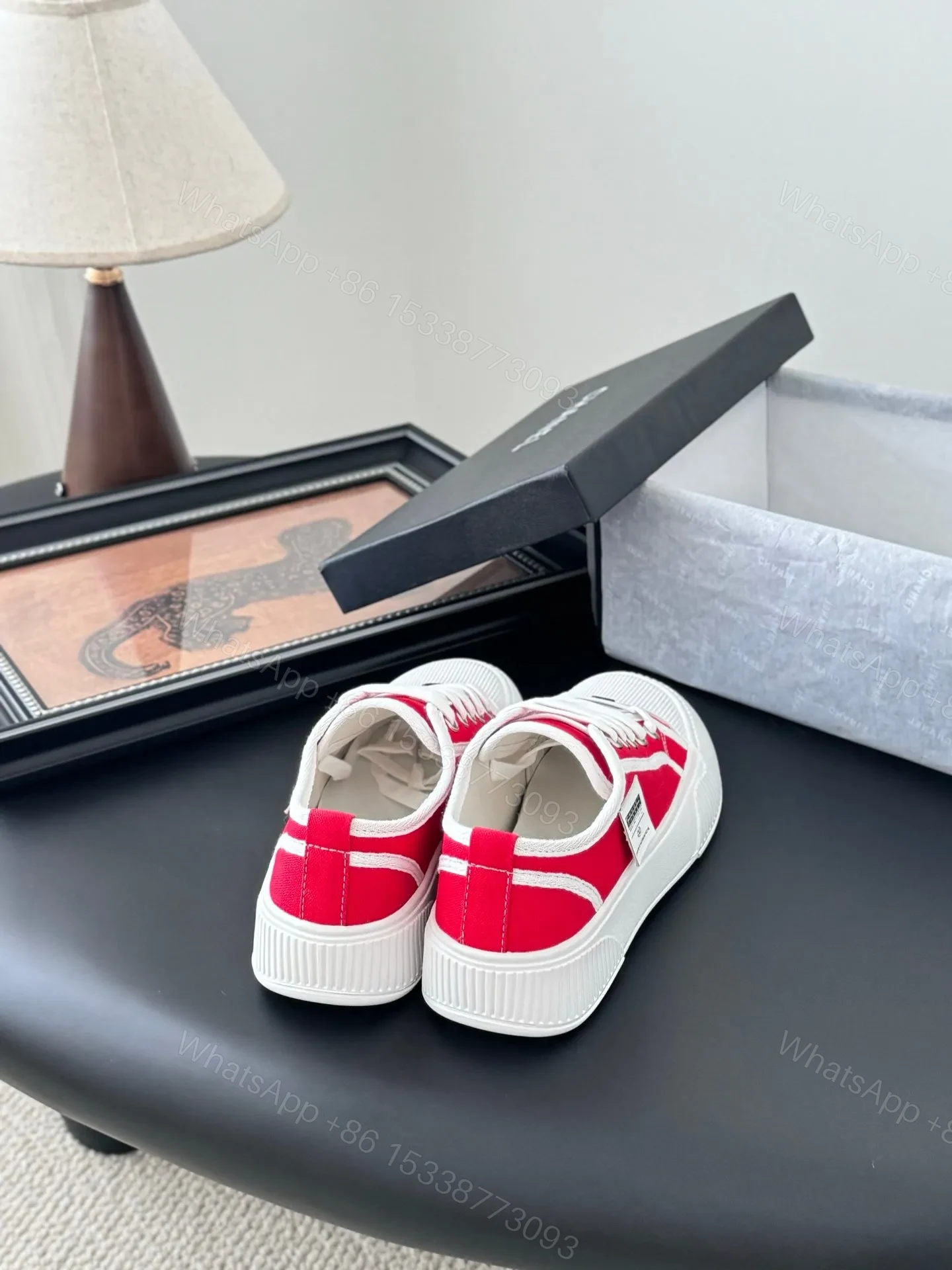 View 3 of Chanel Women Red Canvas And Rubber Sneakers