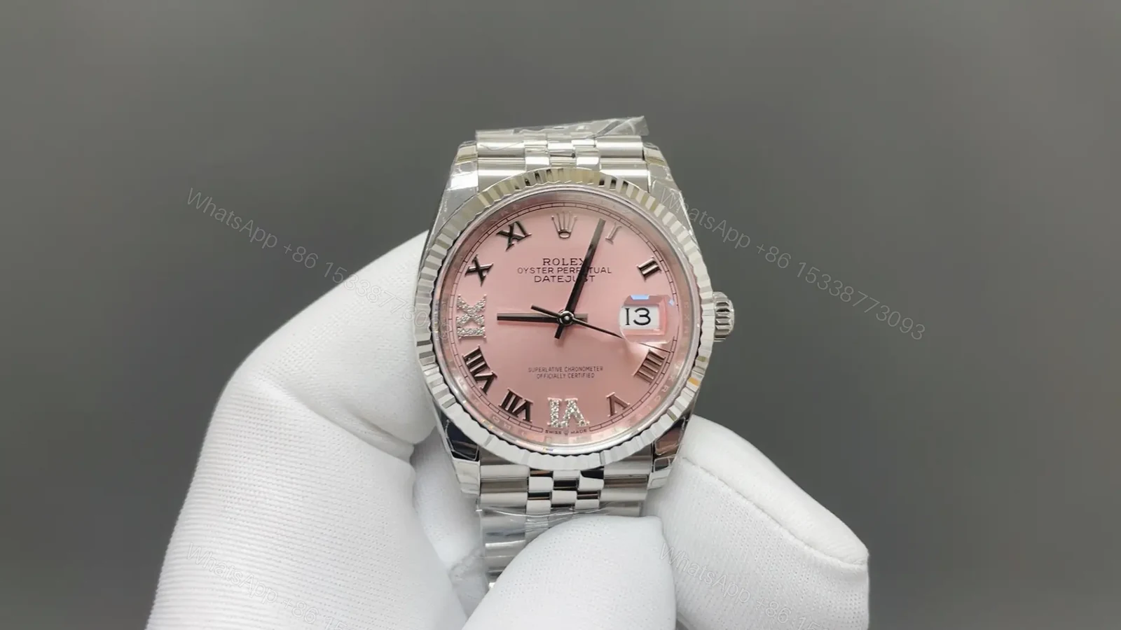Rolex Datejust 36 126234 Pink Roman Diamond Dial Fluted Bezel Jubilee Bracelet Watch 126234-0031 — view 1