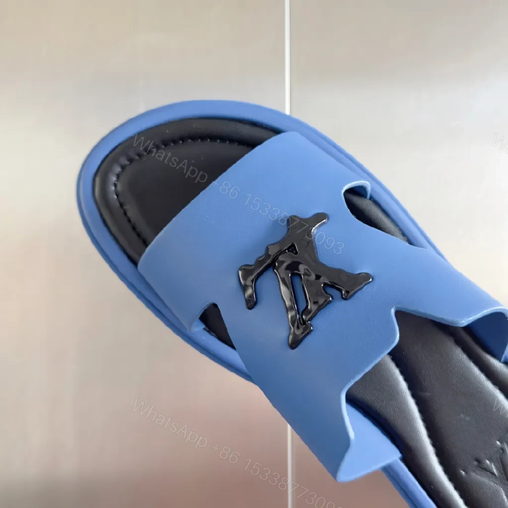 View 5 of Blue Leather Slip-Ons with LV Detail, Cushioned, Slip-On Shoes