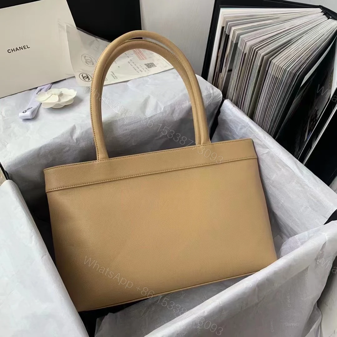 View 9 of Chanel Vintage Classic Like Auth Handbags Lock Gold Nude 30x21x8cm
