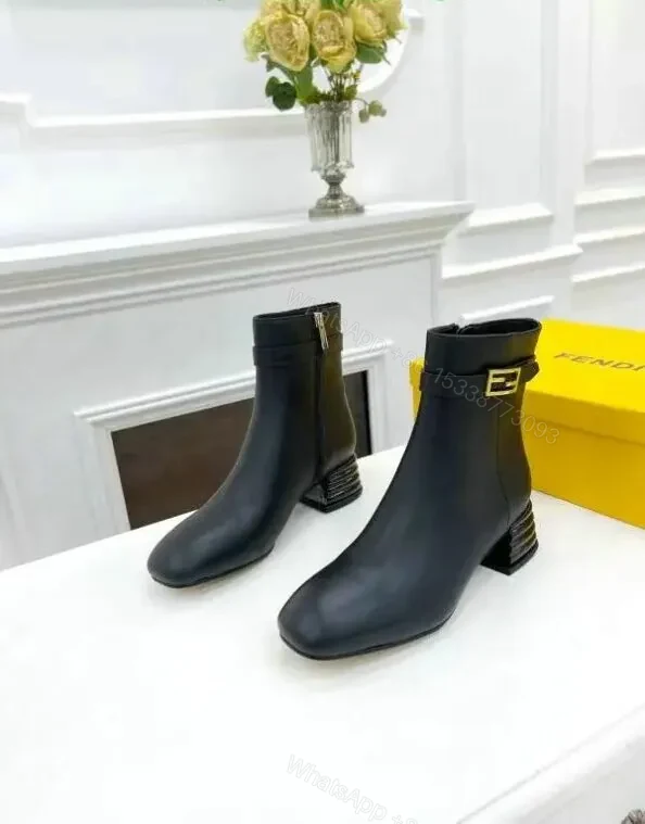 Fendi Black Leather Ankle Boots with FF Buckle — view 1